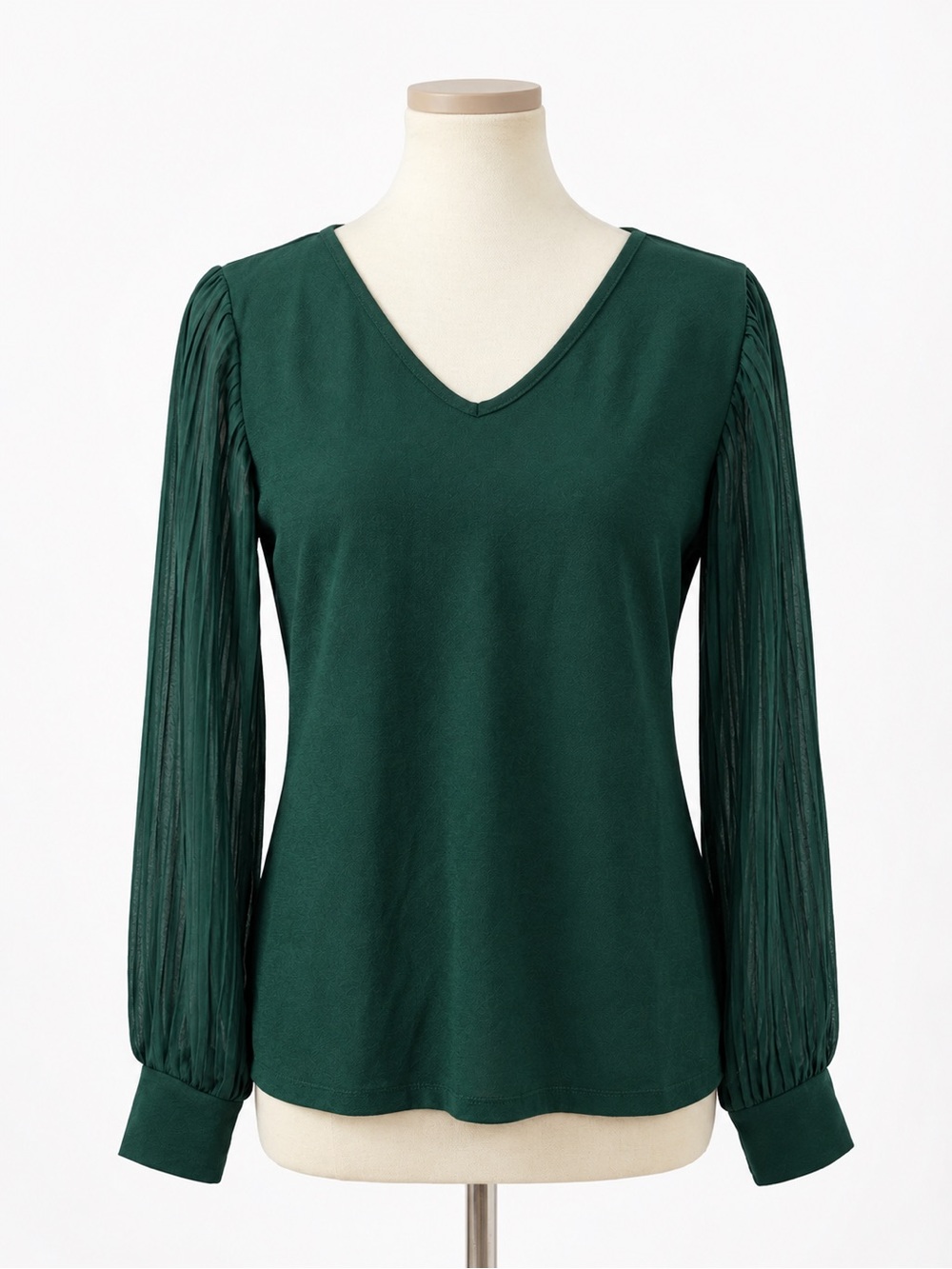 80 park  V-Neck Long Sleeve Pleated-Sleeve Top in Forest Green